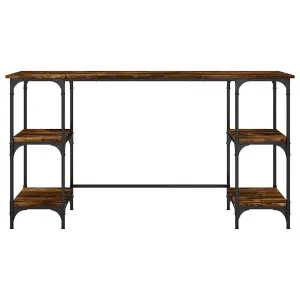 Berkfield Desk Smoked Oak 140x50x75 cm Metal and Engineered Wood