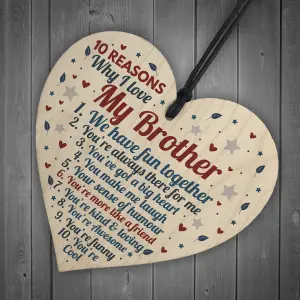 Red Ocean 10 Reasons Why I Love My Brother Wooden Hanging Heart Sign Brother Birthday Gifts From Sister