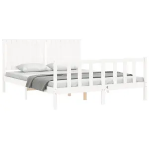 Berkfield Bed Frame with Headboard White 160x200 cm Solid Wood