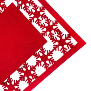 Christmas Poly Felt Red Snowflake Place Mat Set, Xmas Table Decorations