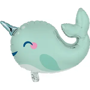 Creative Party Metallic Narwhal Foil Balloon Soft Blue (One Size)