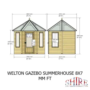 Welton Hexagonal 8x7ft summerhouse with 2 opening windows