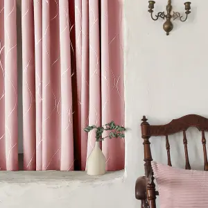 Deconovo Thermal Insulated Blackout Curtains Silver Wave Foil Printed Eyelet Curtains Coral Pink W66 x L54 Inch One Pair