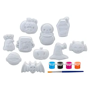 Halloween Decorations Craft Kit Pack of 10 Designs 6 x Paints, 1 x Brush   White