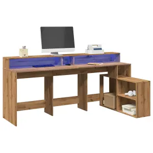 Berkfield Desk with LED Lights Artisian Oak 200x104x91 cm Engineered Wood