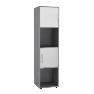 URBNLIVING 119cm Height Grey 4 Cube Tall Shelving Unit With Metal Handle White Doors