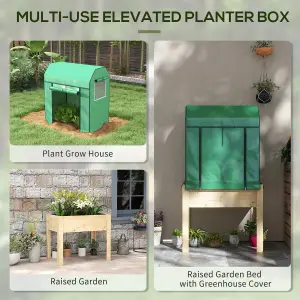 Outsunny Wooden Raised Planter with PE Greenhouse Cover and Bed Liner