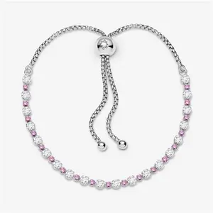 Pandora Pink & Clear Sparkle Slider Bracelet - Silicone / Sterling Silver / Mixed Stone / Pink - Sz. 25 cm