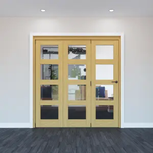 Geom 4 Lite Clear Glazed Oak Internal Bi-fold Door set, (H)2060mm (W)2132mm