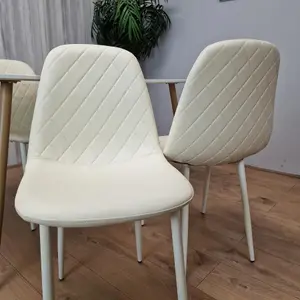 Wooden Dining Table with 4 Cream Gem Patterned Chairs White Table with Cream Chairs