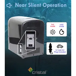 Cristal 4L Compact Mini Cooler Fridgewith Built-in 12V Adapter - Black