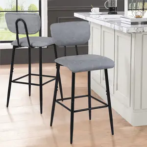 Upholstered Counter Stool with Metal Frame (Set of 2) Grey