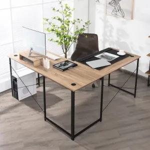 Costway L-Shaped Corner Computer Desk Reversible Study Writing Desk Workstation Home Office Laptop Table Natural