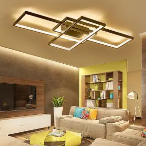 Black Frame Modern Rectangular Aluminum LED Semi Flush Ceiling Light Fixture 90cm Dimmable