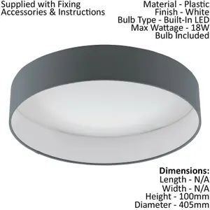 Flush Ceiling Light Colour White Shade Anthracite Fabric Bulb LED 18W Included