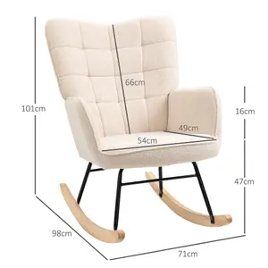 HOMCOM Wingback Rocking Chair for Nursing w/ Steel Frame Beige