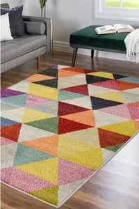 Villa Collection Geometric Design Rug in Multicolour