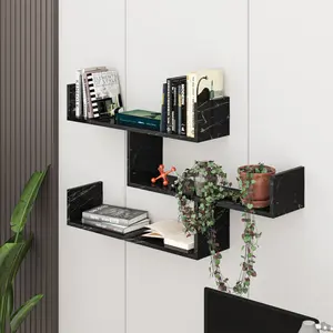 Summer-Louise 3 Piece Floating Shelf Wall Mounted Bookcase Black Marble