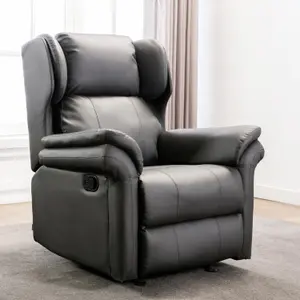 Latch Recliner Rocking Chair With Wingback Design In Slate Bonded Leather