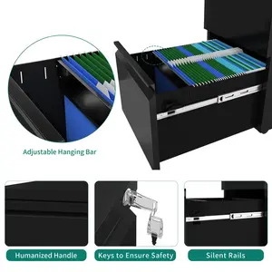 39cm Wide 2 -Drawer Mobile Steel File Cabinet Black