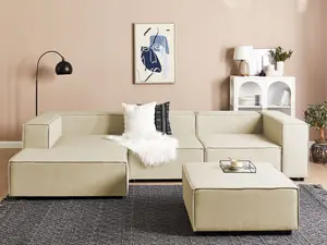 Corner Sofa with Ottoman APRICA Beige Right Hand