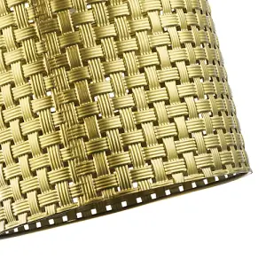 Tweed Lattice Metal Pendant Lighting Shade in Bright Gold with Small Square Gaps