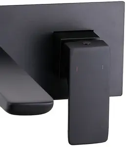 Matt Black Wall Mounted Bath Filler Waterfall Modern Square Tap Design Recessed