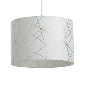 Carme White Silver effect Drum Light shade (D)30cm