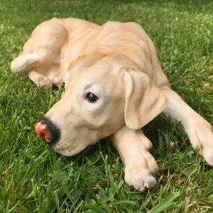 Laying Golden Labrador figurine, large (44cm long) realistic home or garden ornament or memorial