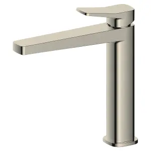 RAK Petit Mid Height Brushed Nickel Modern Basin Mixer Tap Solid Brass