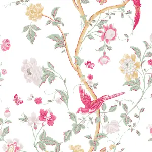 Laura Ashley Summer Palace Peony Animal Smooth Wallpaper Sample