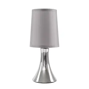 ValueLights Modern Chrome Curved Base Dimmable Touch Table Lamp With Grey Fabric Shade