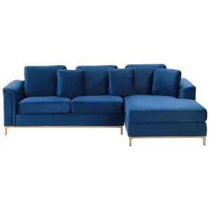 Left-Hand Corner Sofa OSLO Dark Blue Velvet Left Hand