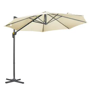 Outsunny 3 x 3(m) Cantilever Parasol with Cross Base, Garden Umbrella with 360 Rotation, Cream White,Please Use Weights Over 60kg