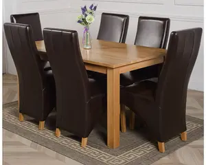 Oslo 150 x 90 cm Medium Oak Dining Table and 6 Chairs Dining Set with Lola Brown Leather Chairs