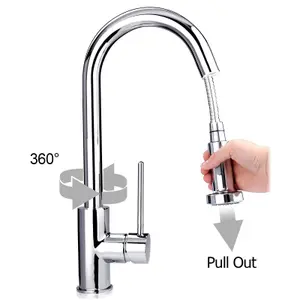 Nes Home Modern Single Lever Pull Out Kitchen Brass Mixer Tap Chrome Finished