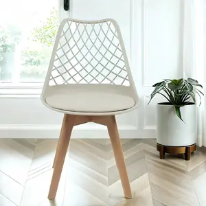 Alma Dining Chair In Beige With Wooden Legs