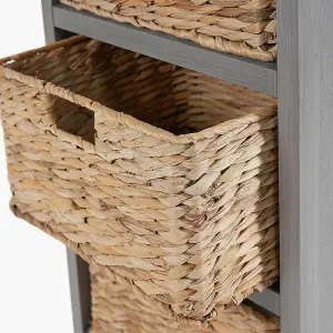 Grey Wood 1 Drawer 4 Basket Tall Unit