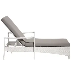 Sun Lounger with Cushion PE Rattan White VASTO