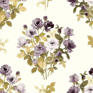 Wallquest Rose Bouquet Purple Wallpaper Floral Flowers Botanical Acrylic Coated