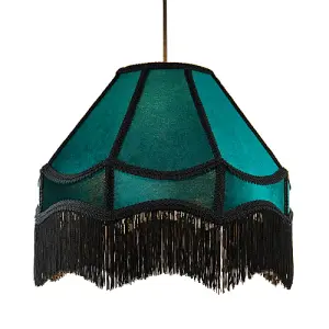 Traditional Victorian Empire 40cm Lamp Shade in Dark Emerald Velvet with Tassels