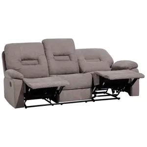 3 Seater Fabric Manual Recliner Sofa Taupe Beige BERGEN