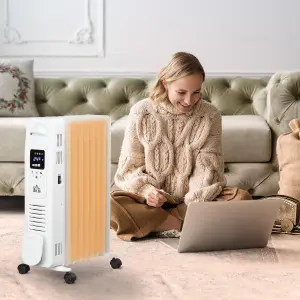 HOMCOM Oil Filled Radiator Electric Heater 3 Heat Settings Remote Control White