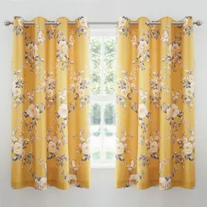 Canterbury Floral Lined Eyelet Curtains (Set of 2) Ochre