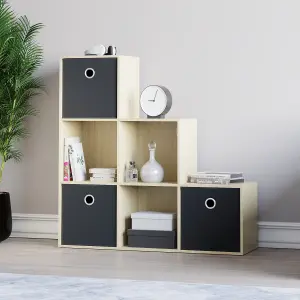 Vida Designs Durham Oak 6 Cube Storage Unit & Set of 3 Black Foldable Cube Storage Baskets