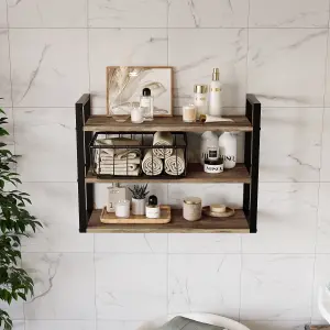 Lana Matt Wood Rectangular Wall-mounted Bathroom Shelf (D)23.5cm (H)48cm (L)23.5cm