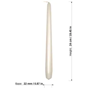 Tapered Dinner Candles, Pack of 10, Unscented, Long Burning Time, 24 cm / 19.45" (Pearl, Metallic)