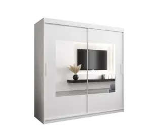 Torino Contemporary Mirrored Sliding Door Wardrobe - White Matt  (H)2000mm  (W)2000mm x (D)620mm)