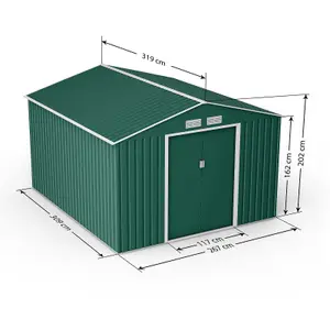 BillyOh Ranger Apex Metal Shed With Foundation Kit - 9x10 Dark Green