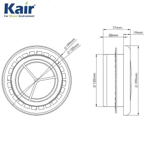 Kair Plastic Round Ceiling Vent 150mm - 6 inch Diffuser / Extract Valve with Retaining Ring